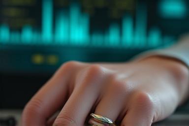 High-tech smart ring on a person's finger, glowing subtly, representing advanced personal health tracking