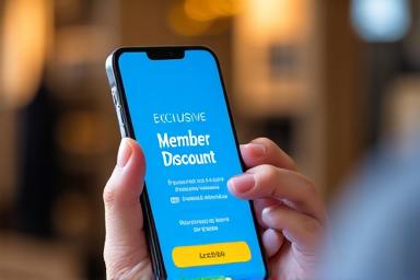 Hand holding a smartphone displaying a discount code notification, emphasizing exclusive pricing