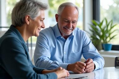 Two people engaged in a focused discussion over a tablet, representing expert consultation