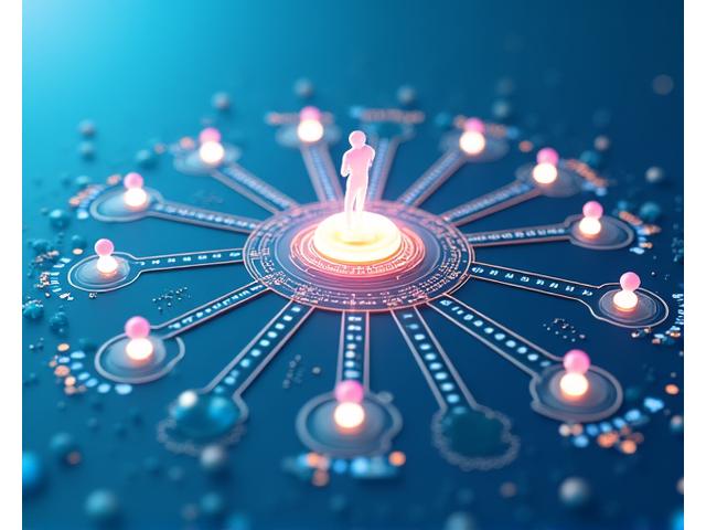 Infographic illustration showing data flowing from various sources (wearables, health history) into a central AI brain, which then outputs personalized recommendations.
